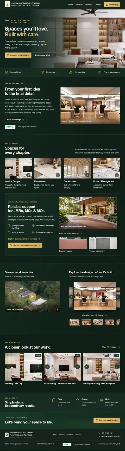 ProManage Builders website preview